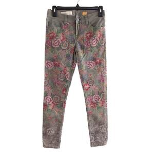 Pilcro and The Letterpress Green Floral Tapestry Print Skinny Pants Size 25